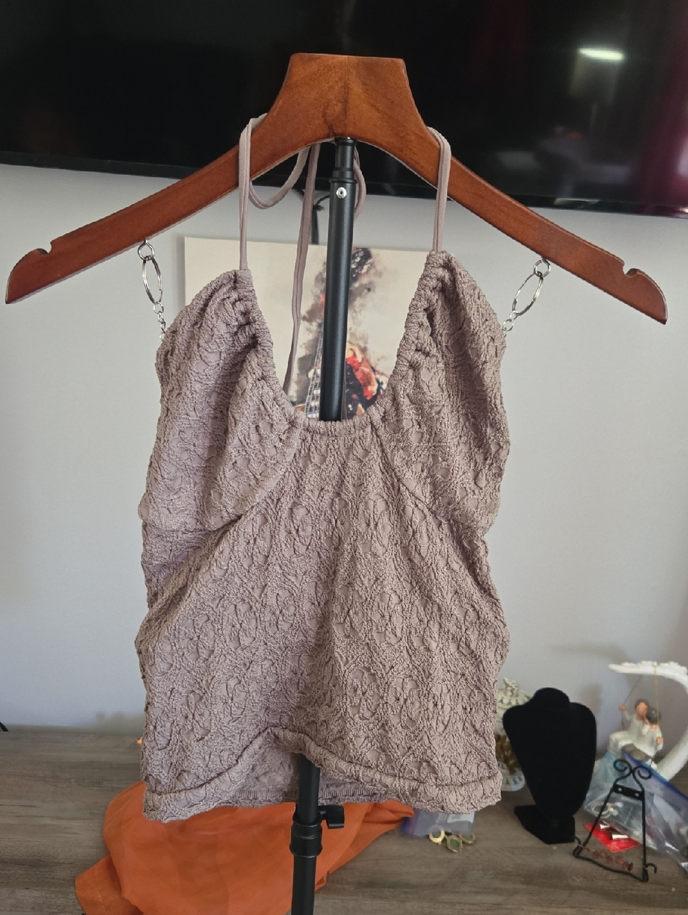 PINK Victoria's Secret Taupe-Lilac Textured Spaghetti-Strap Cami